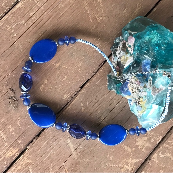 Vintage Cobalt Blue Beaded Necklace 11” - Picture 9 of 12